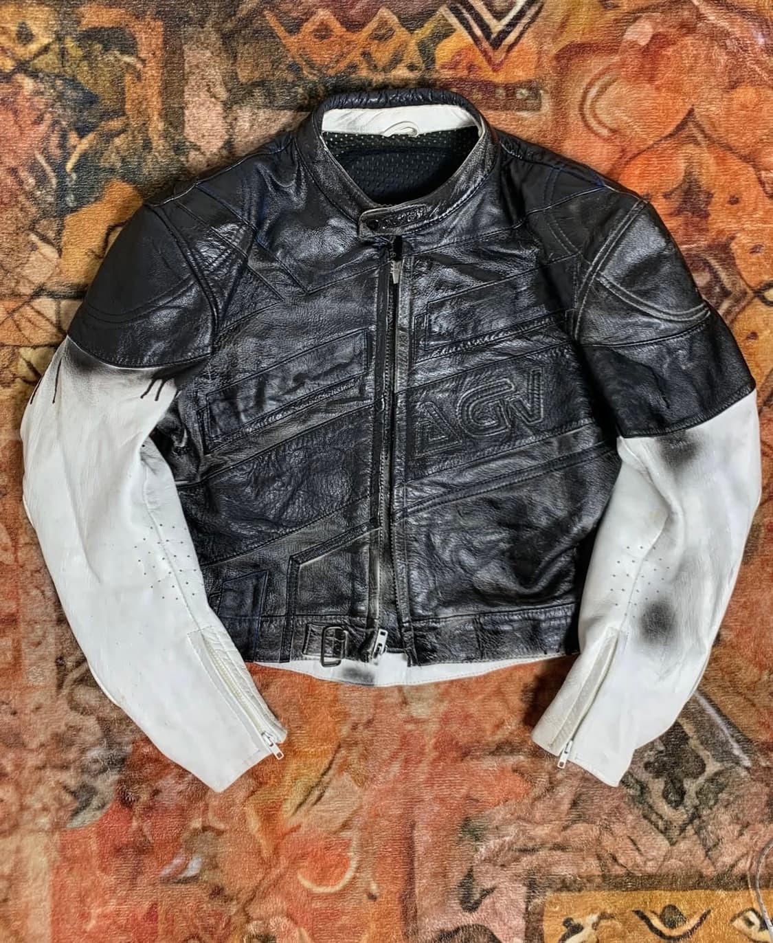 AGV 크롭 투톤 리얼레더자켓 상품이미지1