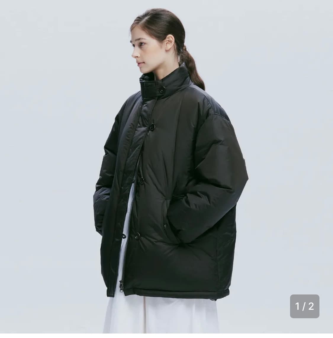 MID-LENGTH DOWN JACKET M (KHAKI-BLACK) 상품이미지2