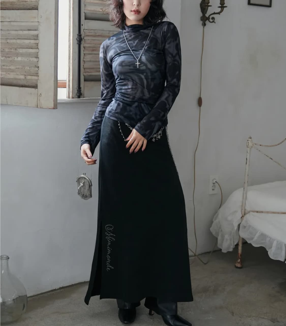 (새상품) 미미몽드 Studded maxi skirt 스터드 맥시 스커트 상품이미지1