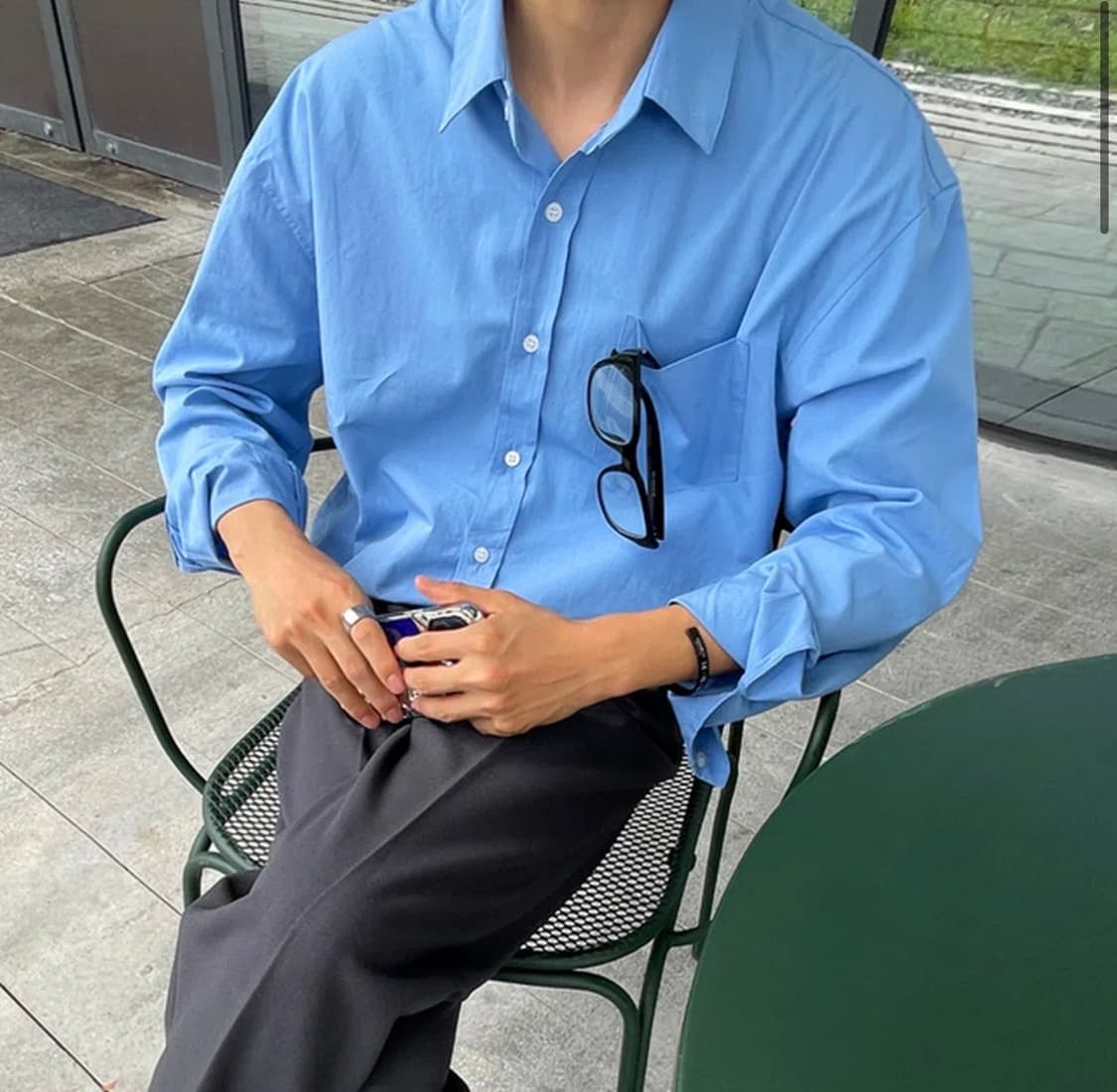 (보세)하늘색 오버핏 셔츠 상품이미지1