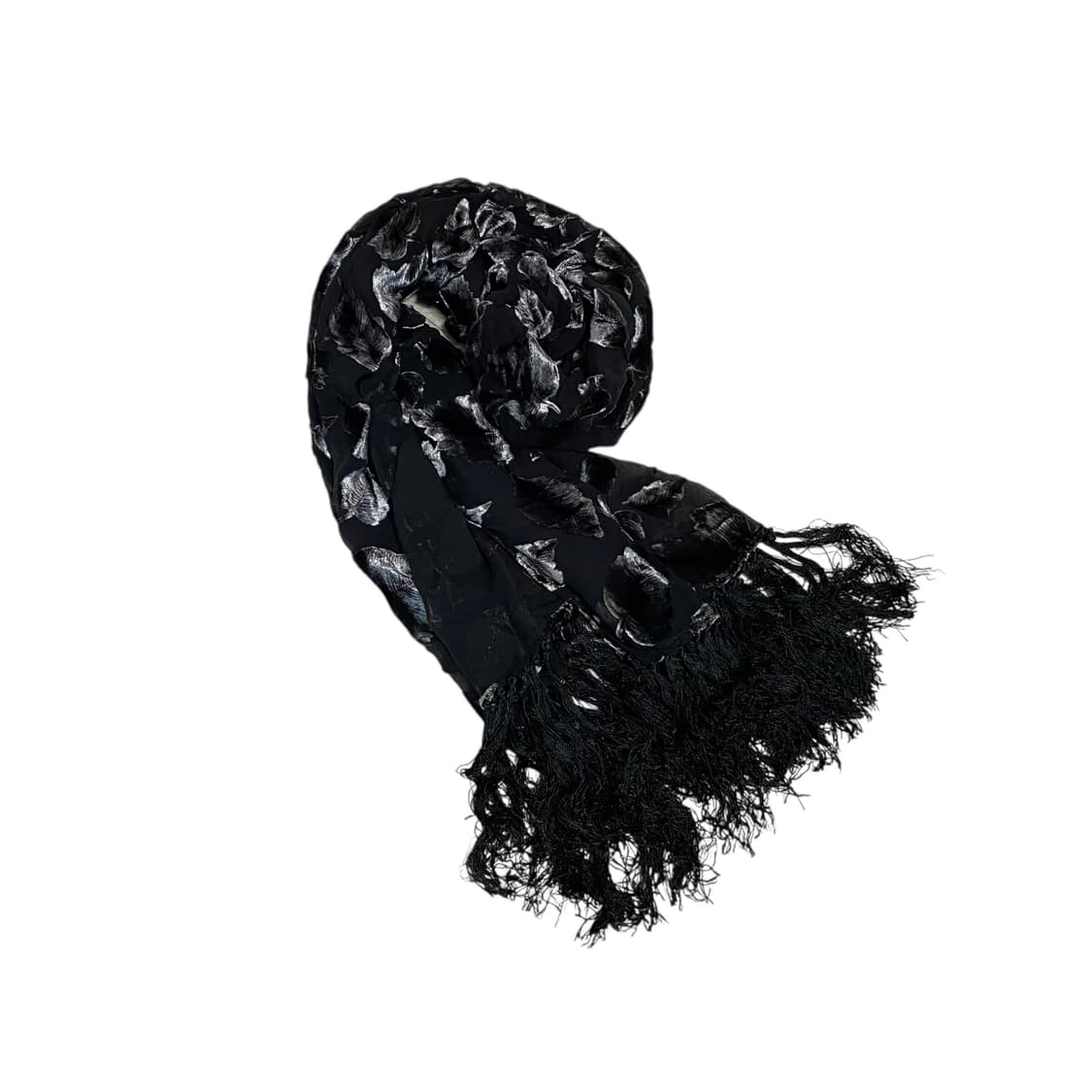 벨벳 나뭇잎 패턴 태슬 머플러  상품이미지1