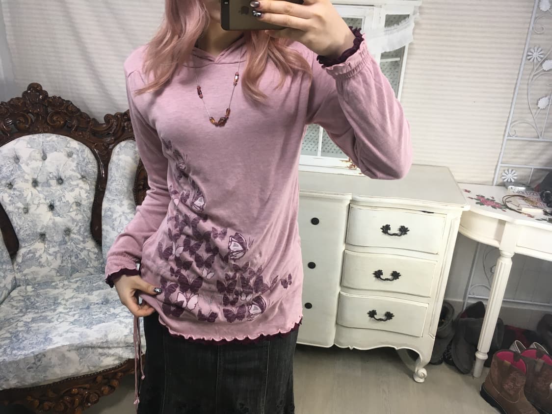 jpn vintage 오리엔탈 나비 셔링 후드티 상품이미지5