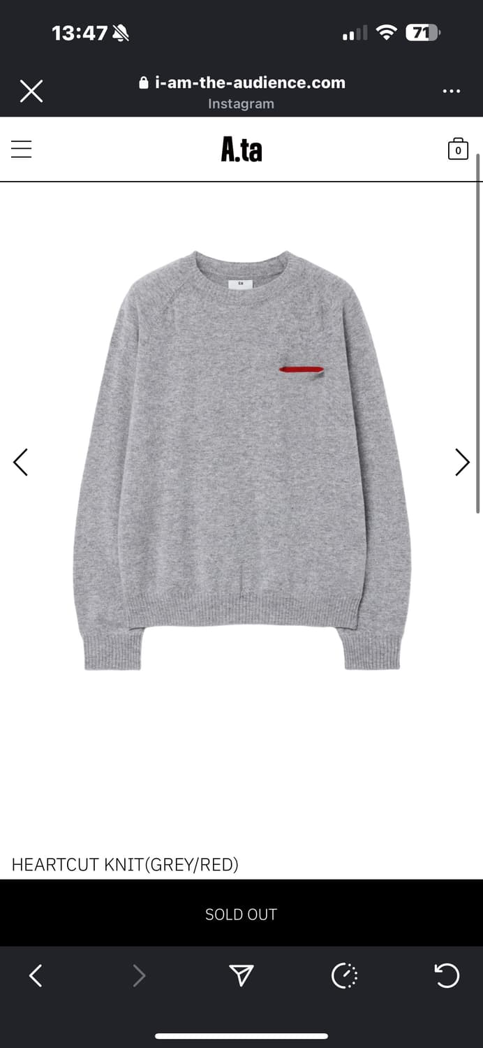 A.ta 에이타 하트컷 니트  L 상품이미지1