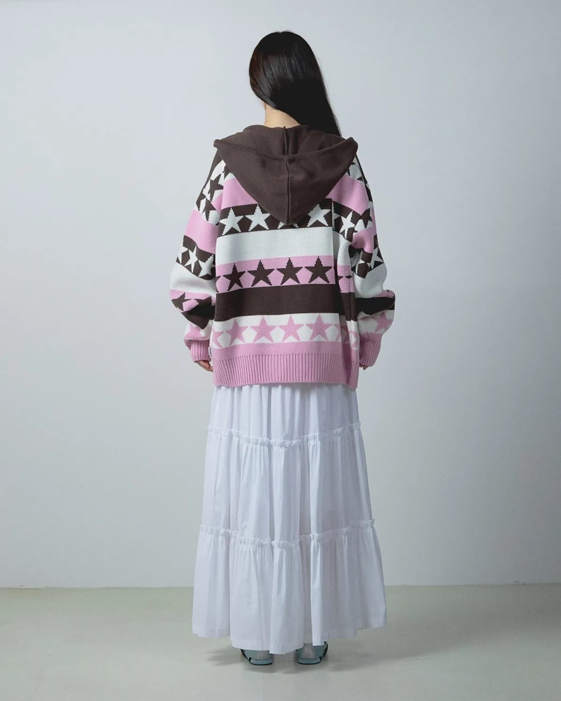 유희 스타 패턴 레이어드 니트 후드집업 가디건 팝니다 :) 상품이미지5