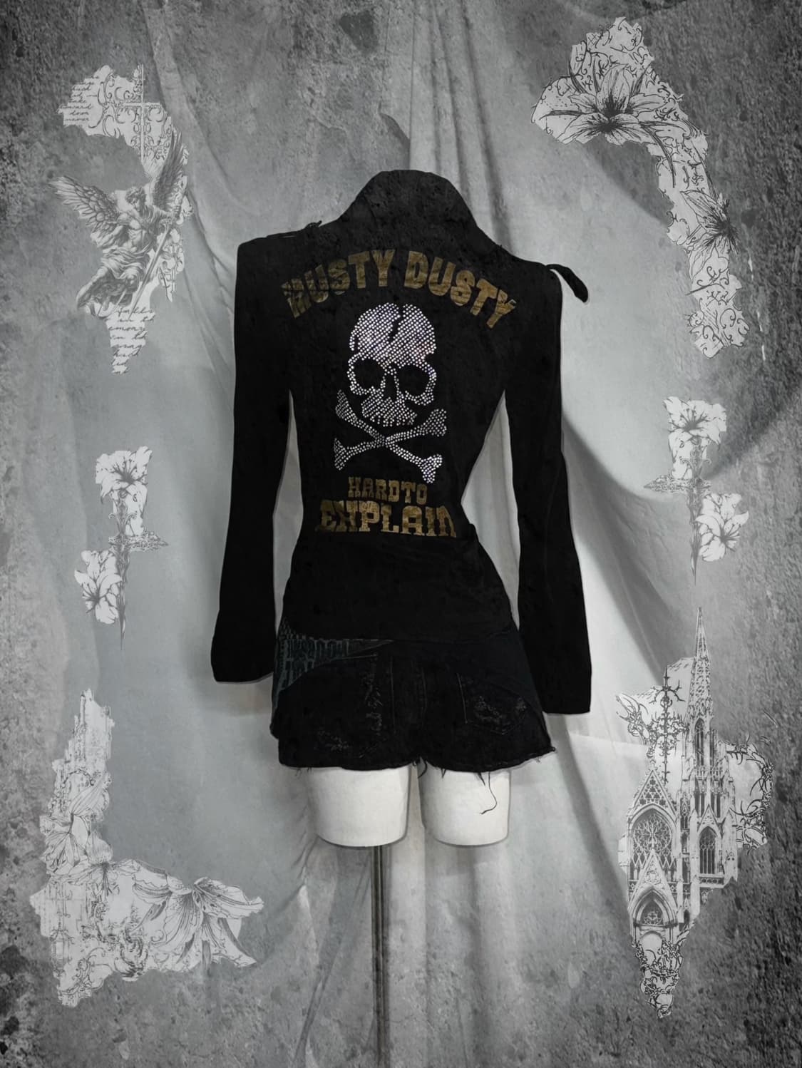 랙아웃 무채색 펑투케 해골큐빅 스크레치 코디세트  상품이미지1