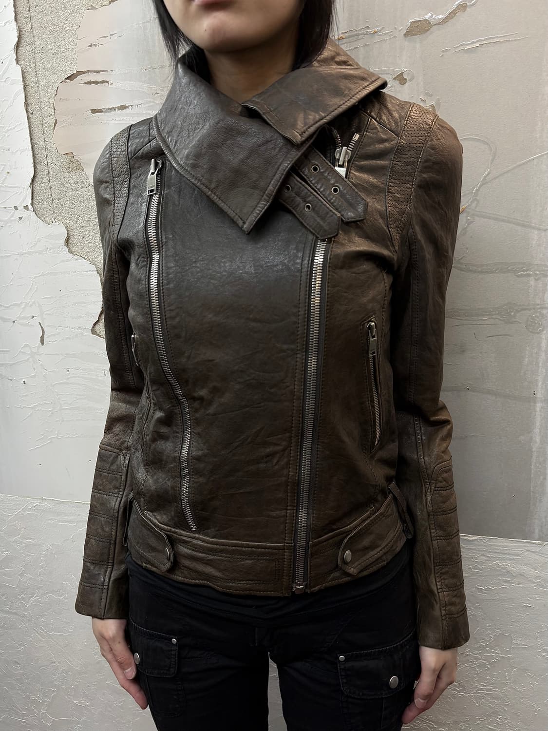 brown belt high neck sheepskin jacket 상품이미지2