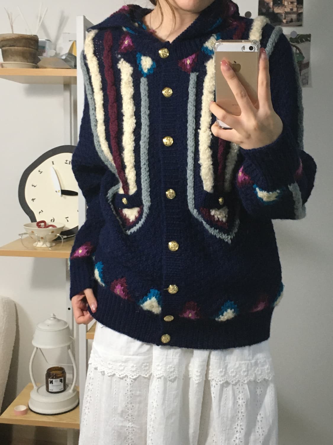 울 자카드 패치 후드 니트 가디건 상품이미지5