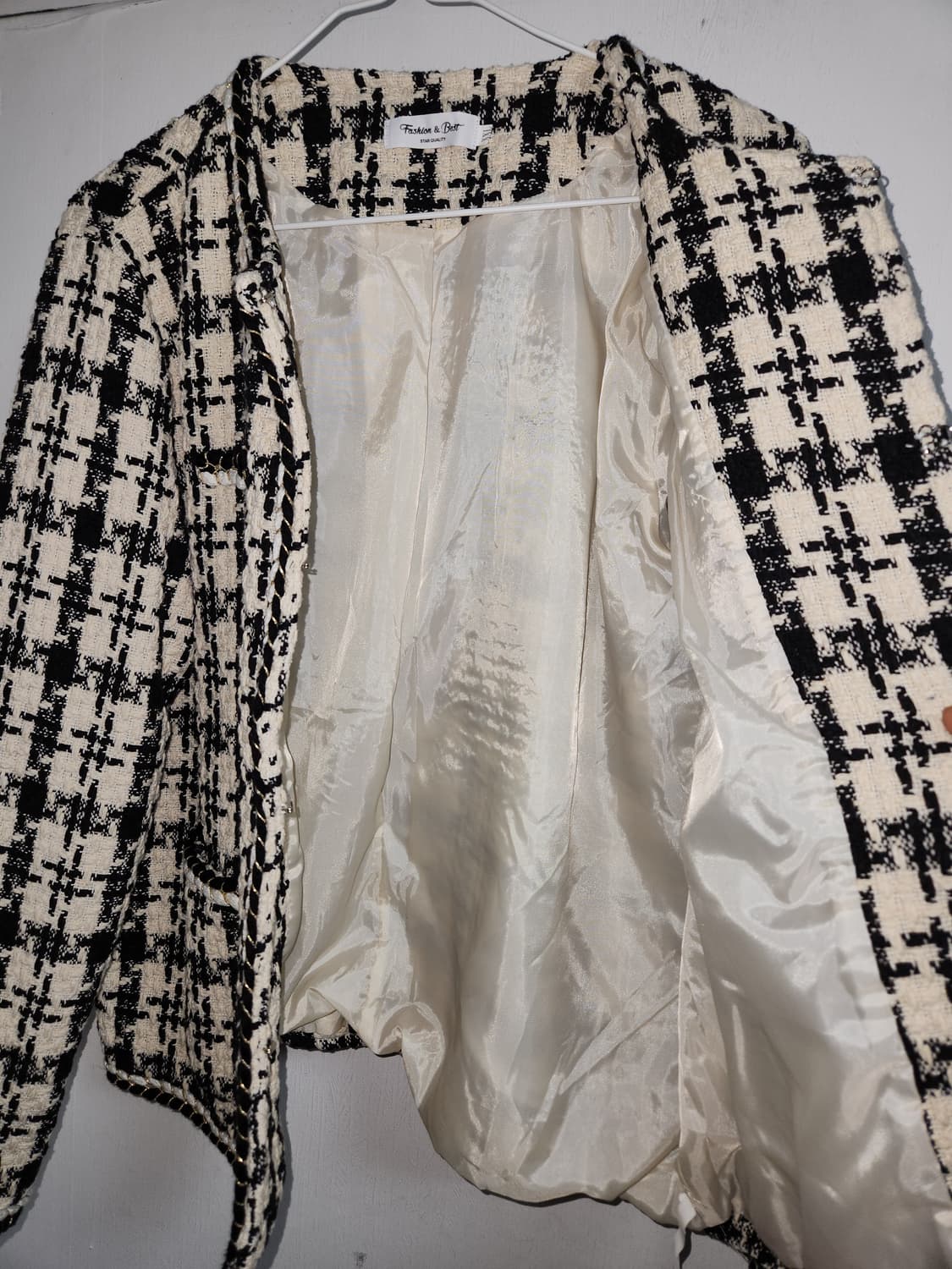 트위드 체크 자켓 아이보리 블랙XXL 상품이미지4