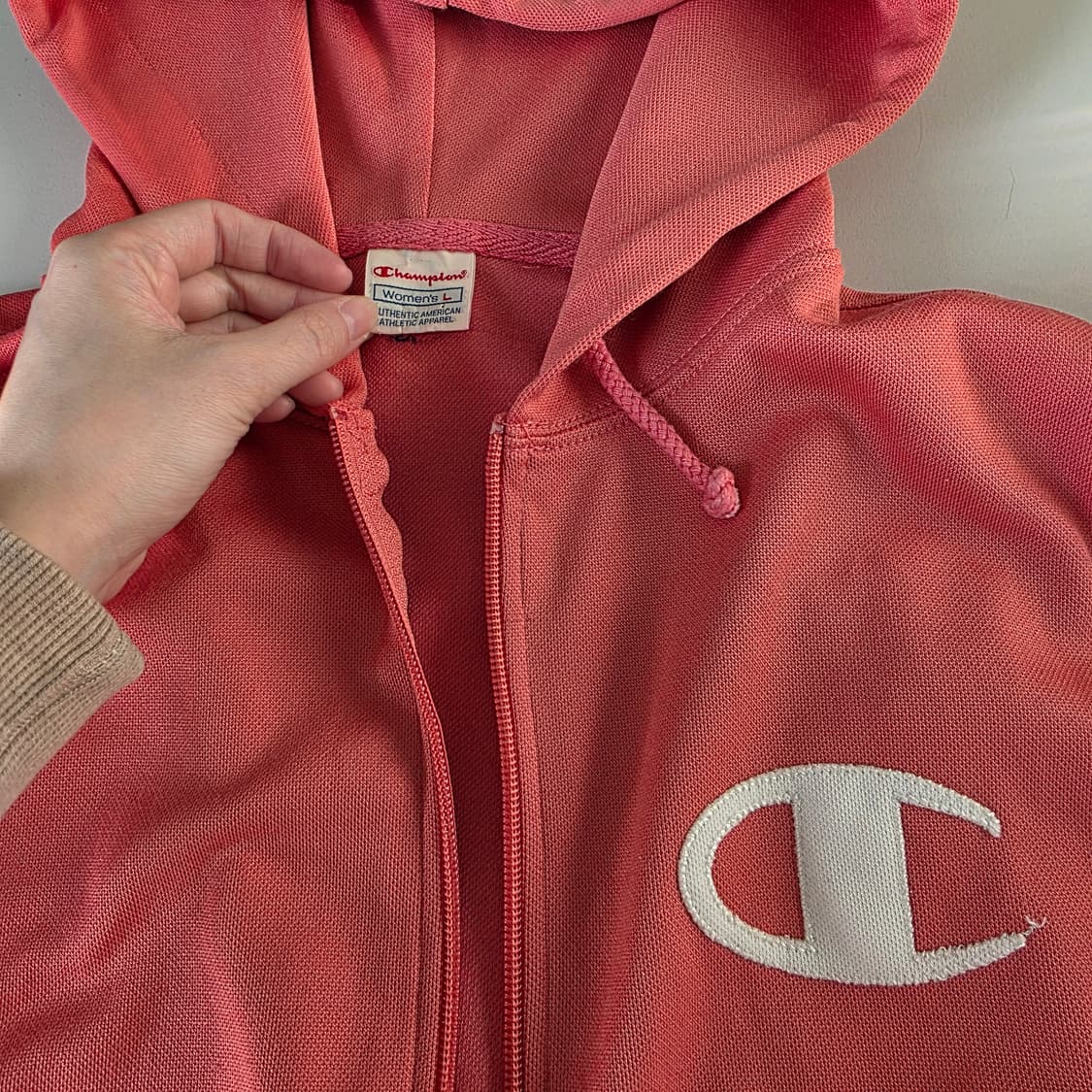 챔피온 일본판 빈티지)00s자몽핑크 오네갸루y2k대대장 빅로고 후드베스트 상품이미지3