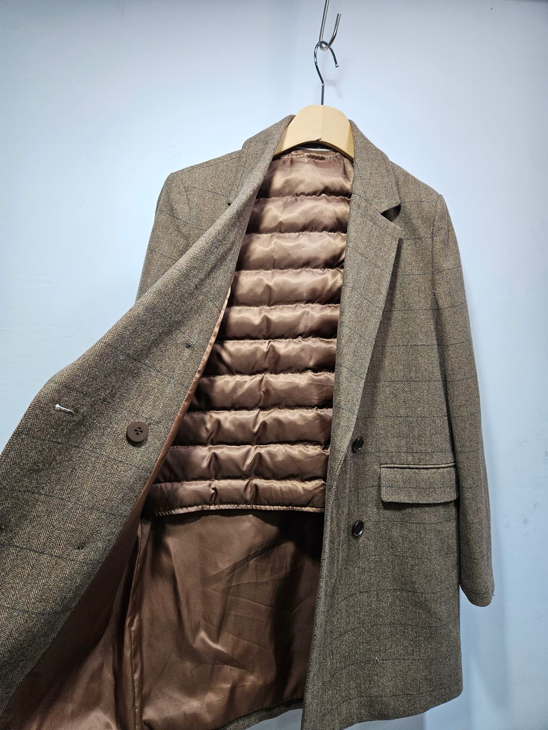 알토(alto) 베이지/브라운 체크 더블 울코트 90 상품이미지8