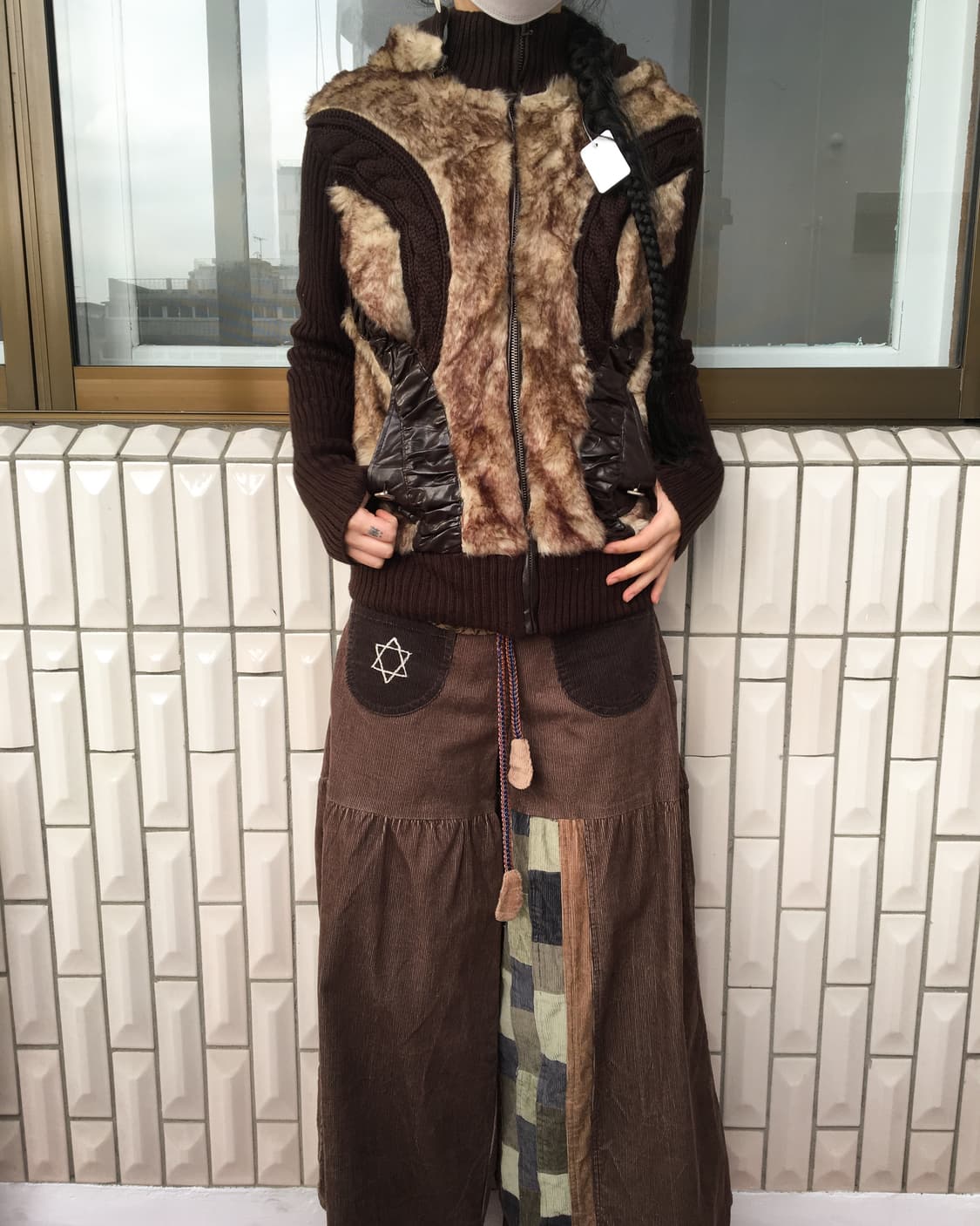 Fake fur high neck ribbed zip up 상품이미지1