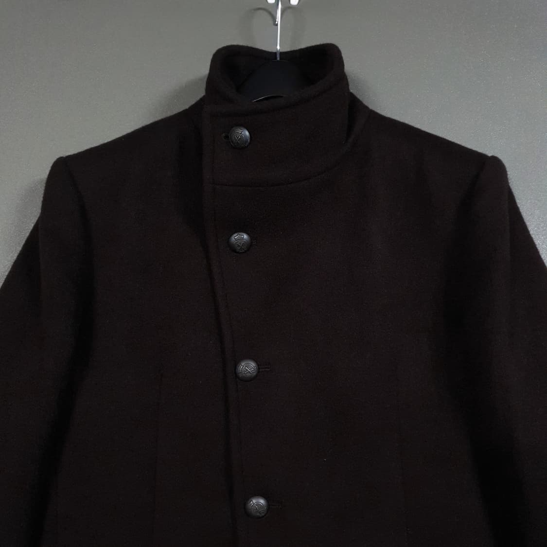 100) 타임 옴므 로얄 버튼 하이넥 울 캐시미어 실크 코트 자켓 브라운 상품이미지2