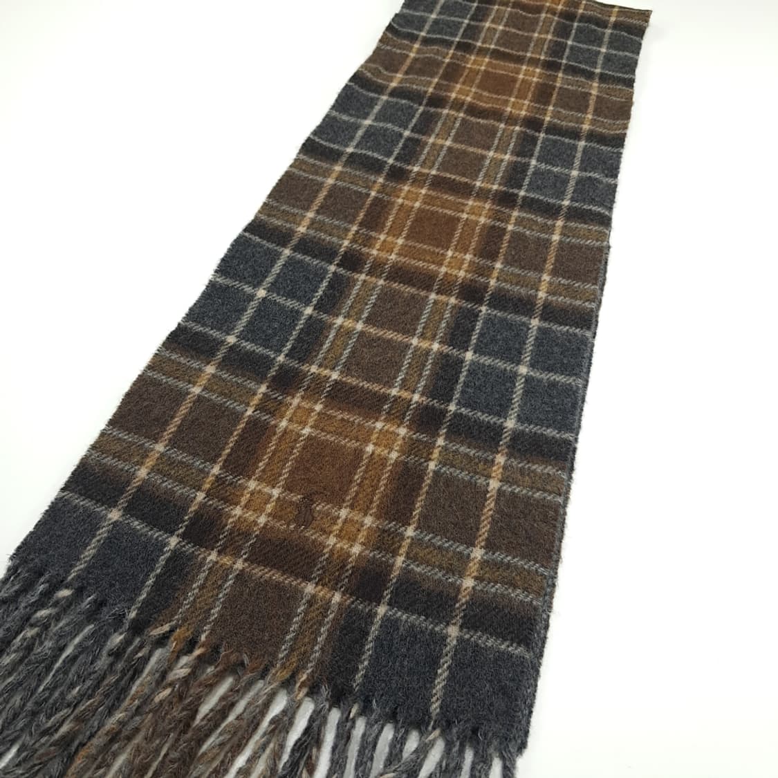 MX223 폴로 랄프로렌 브라운 체크 헤링본 램스울 양면 목도리 머플러 상품이미지6