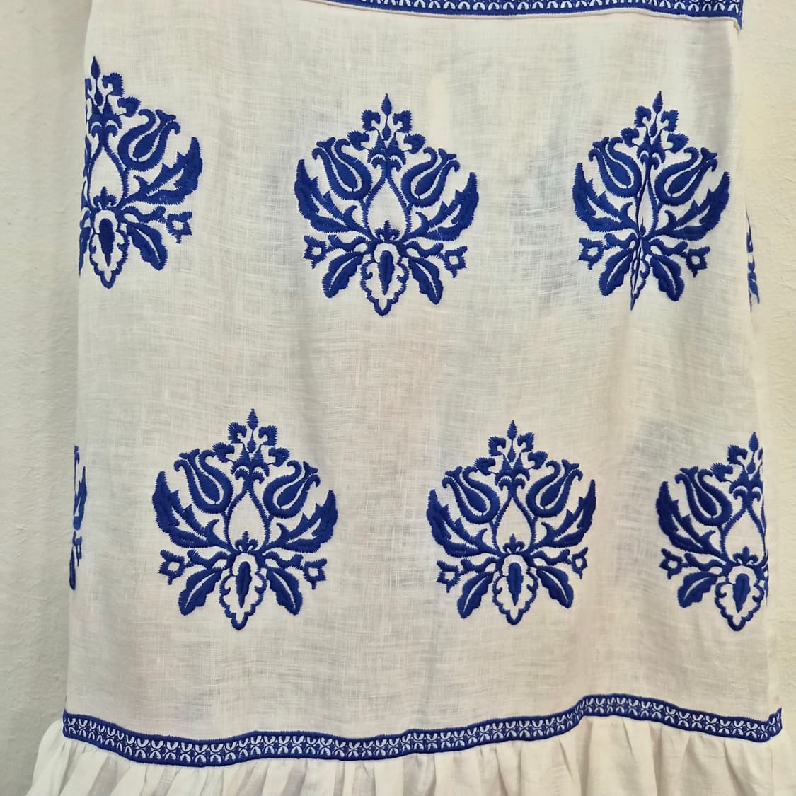 ZARA 블루 자수 린넨 스커트 상품이미지3