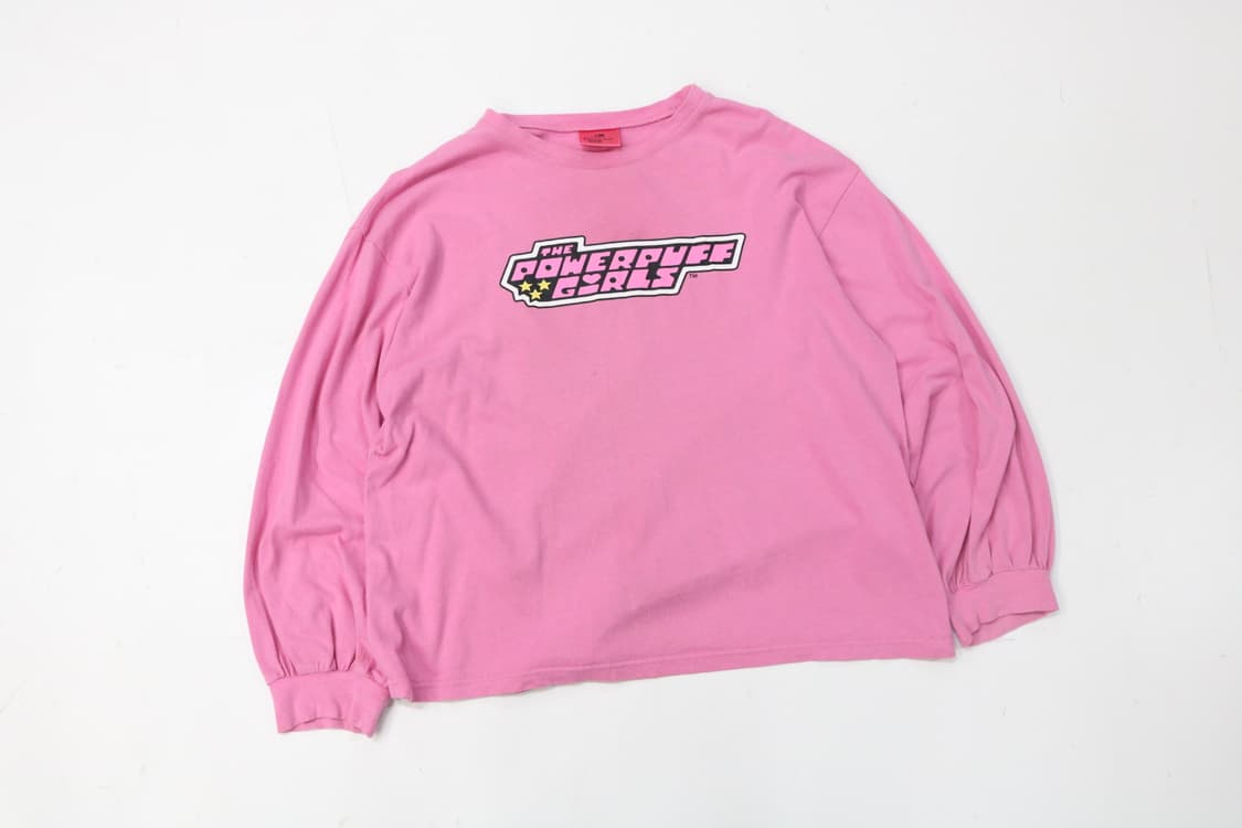파워퍼프걸 빈티지 하트 그래픽 핑크 롱슬리브 티셔츠 상품이미지5