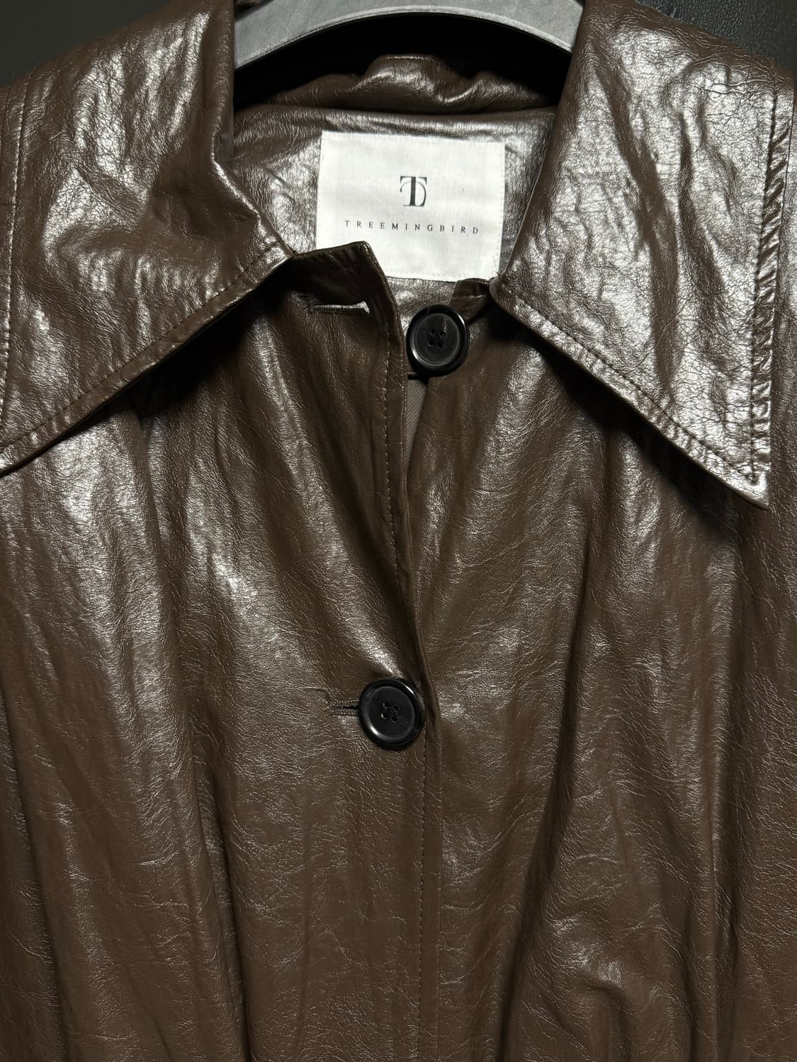 트리밍버드 레더 트렌치 롱 코트(다크초코브라운)  상품이미지3