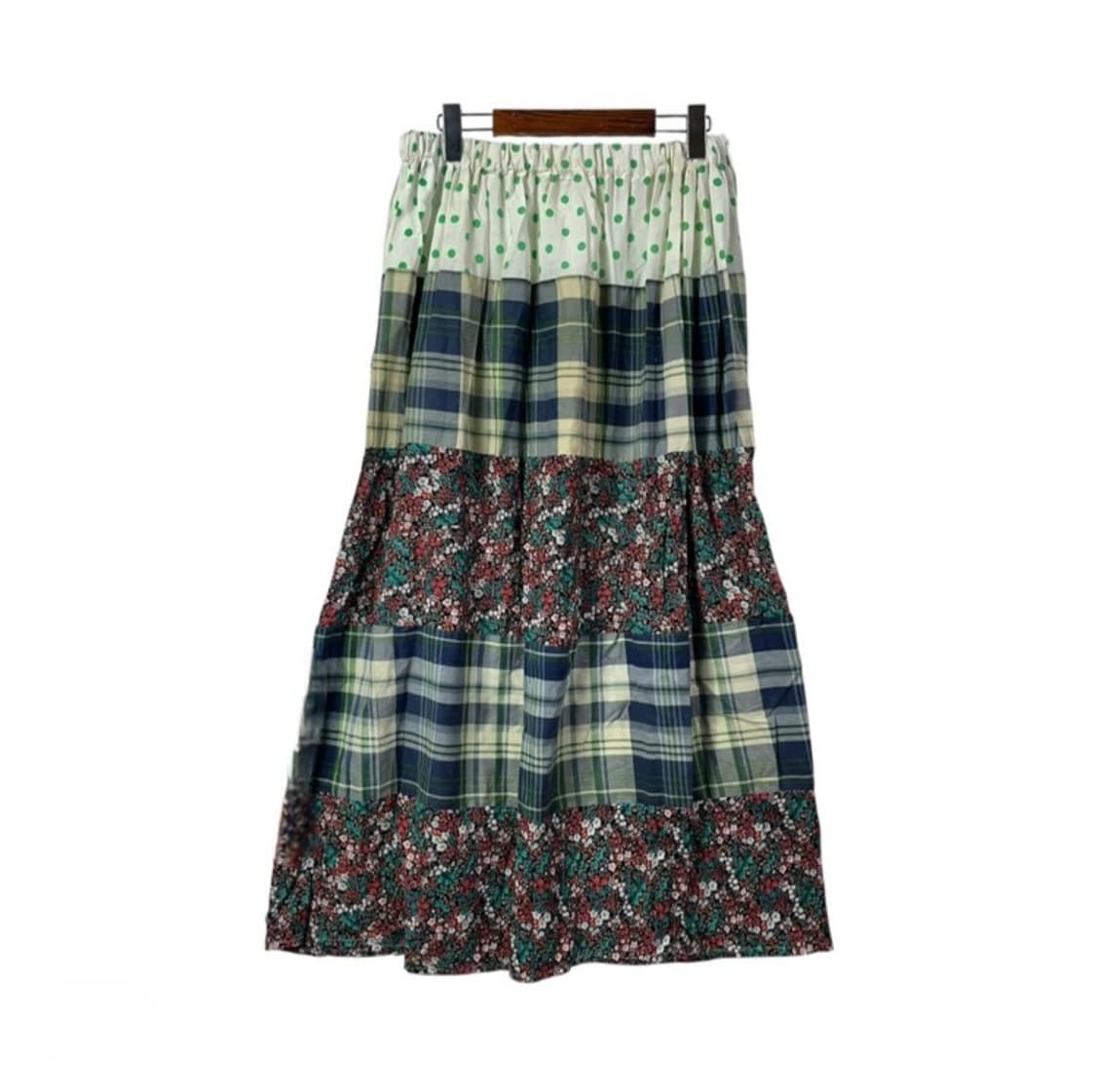 빈티지 모리걸 도트 체크 플라워 패치워크 롱스커트 상품이미지1