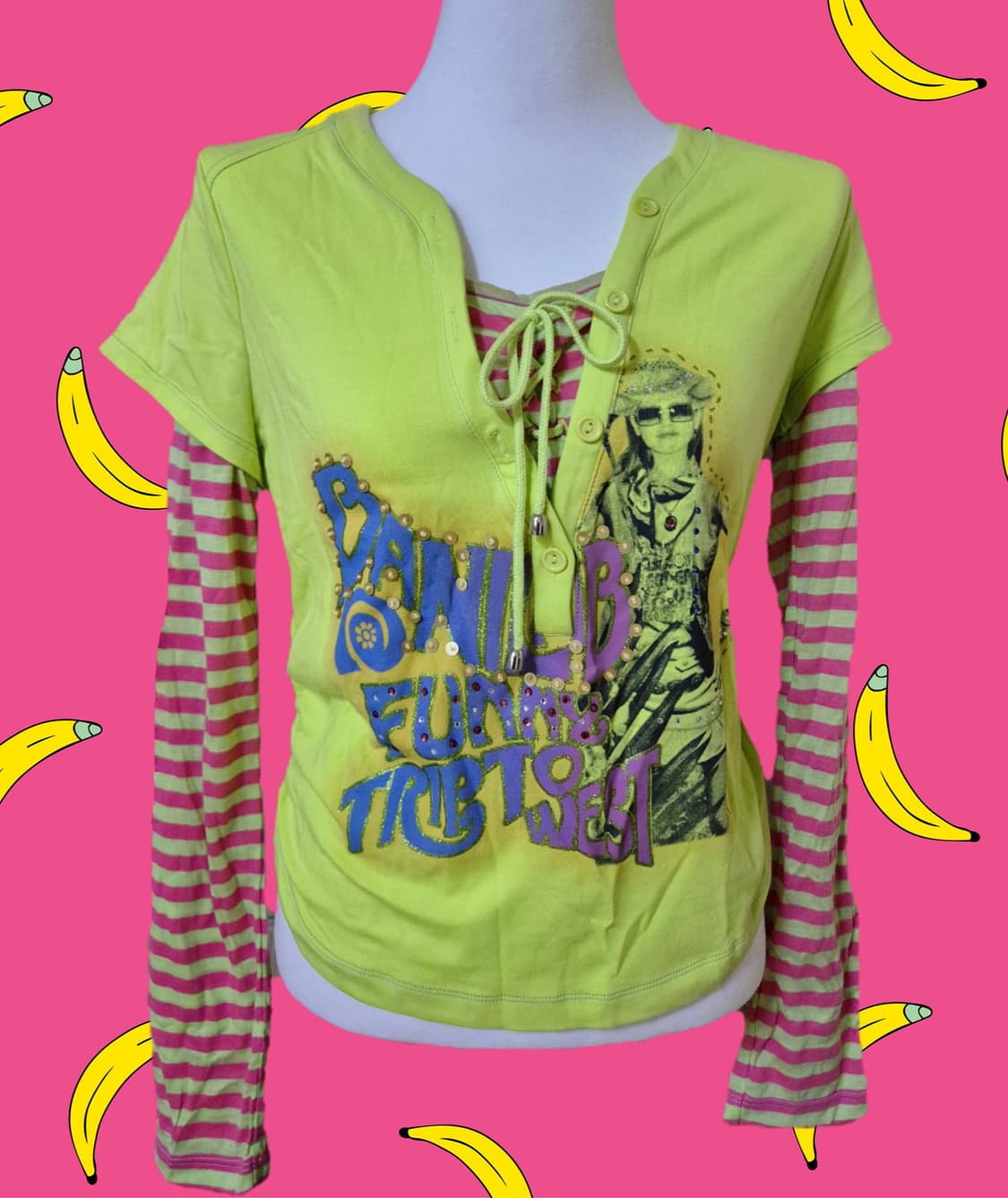 니혼진 너드 y2k 형광그린 레이어드 롱슬리브 상품이미지1