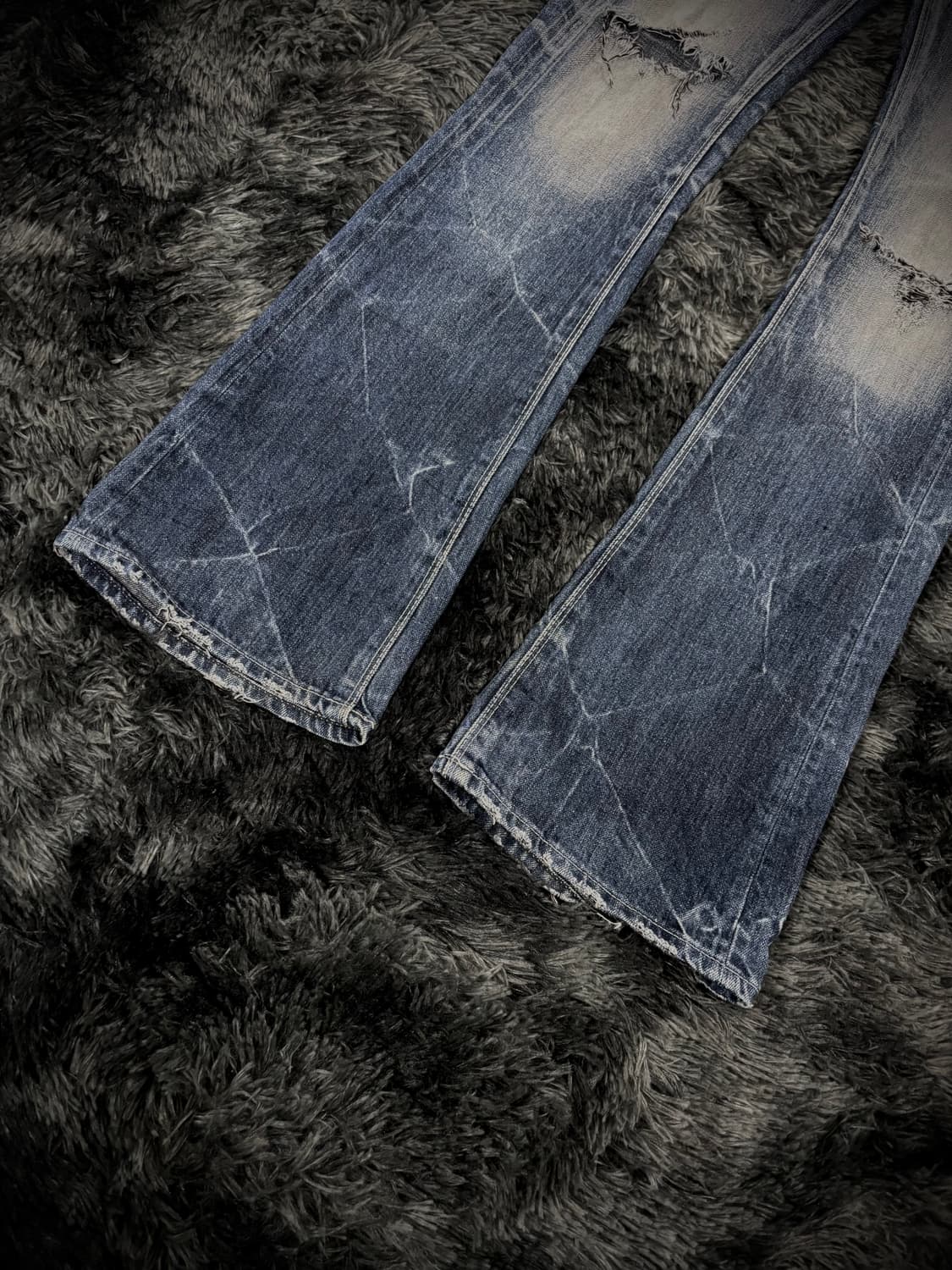 Gostar de fuga 물결 워싱 데미지 중청 부츠컷 팬츠 상품이미지6