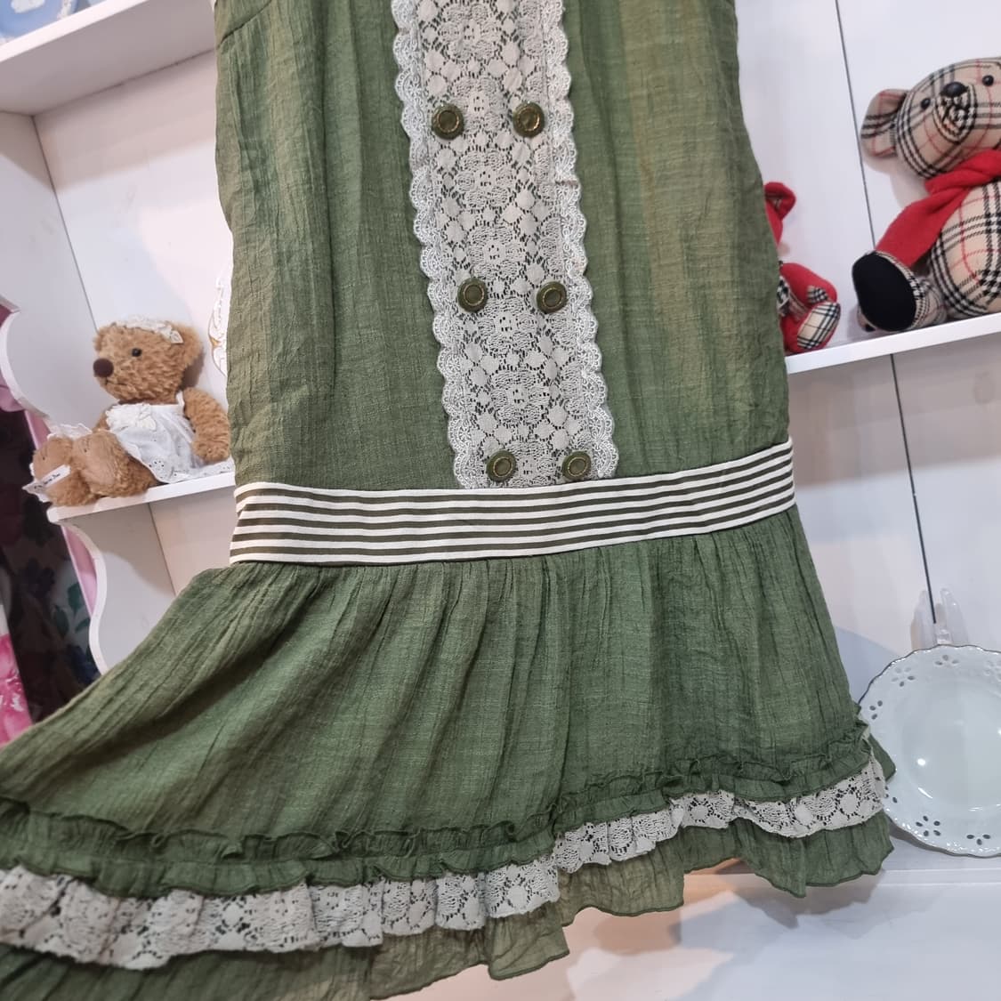 엑시즈팜  올리브 그린 레이스 뷔스티에 원피스 상품이미지4