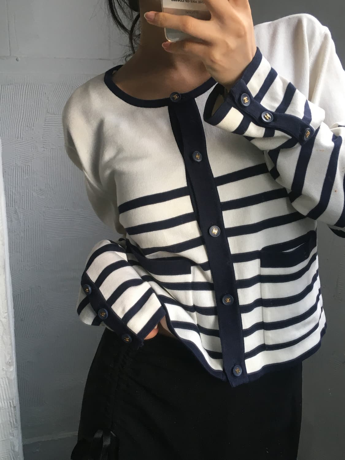 Chanel 샤넬 90s 아이보리 스트라이프 니트 가디건 상품이미지1