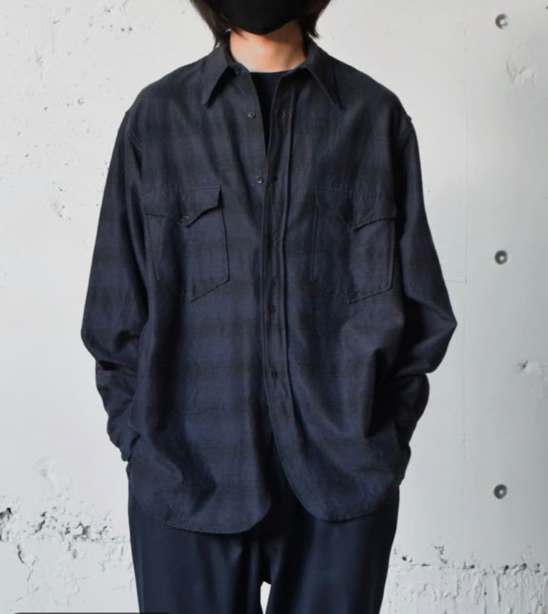 코모리 울실크 체크 셔츠 (navy, 3) 상품이미지4