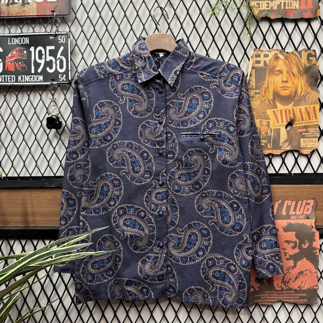 발렌티노 프린트 패턴 셔츠 전면 원포켓 포인트 퍼플 상품이미지1