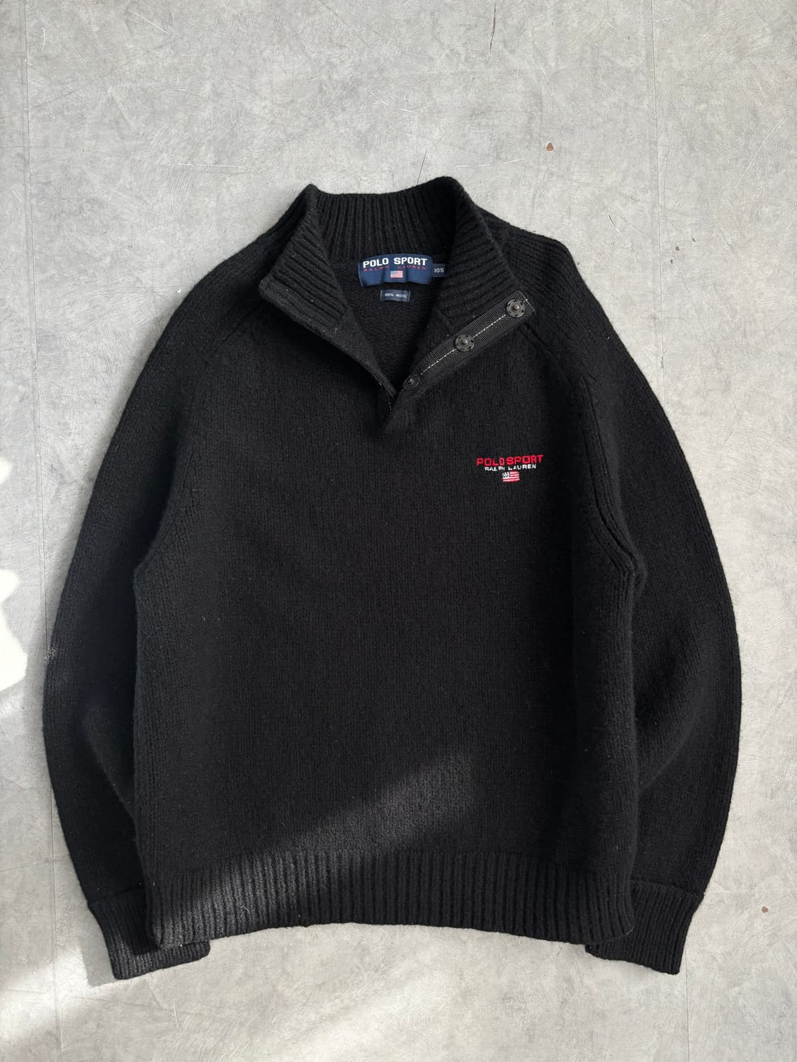 폴로 스포츠 헤비 울 블랙 버튼 하프 집업 상품이미지1