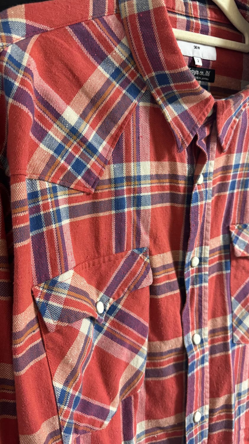 SEW 스테디에브리웨어 빈티지 웨스턴 체크셔츠 크림슨 2 상품이미지4