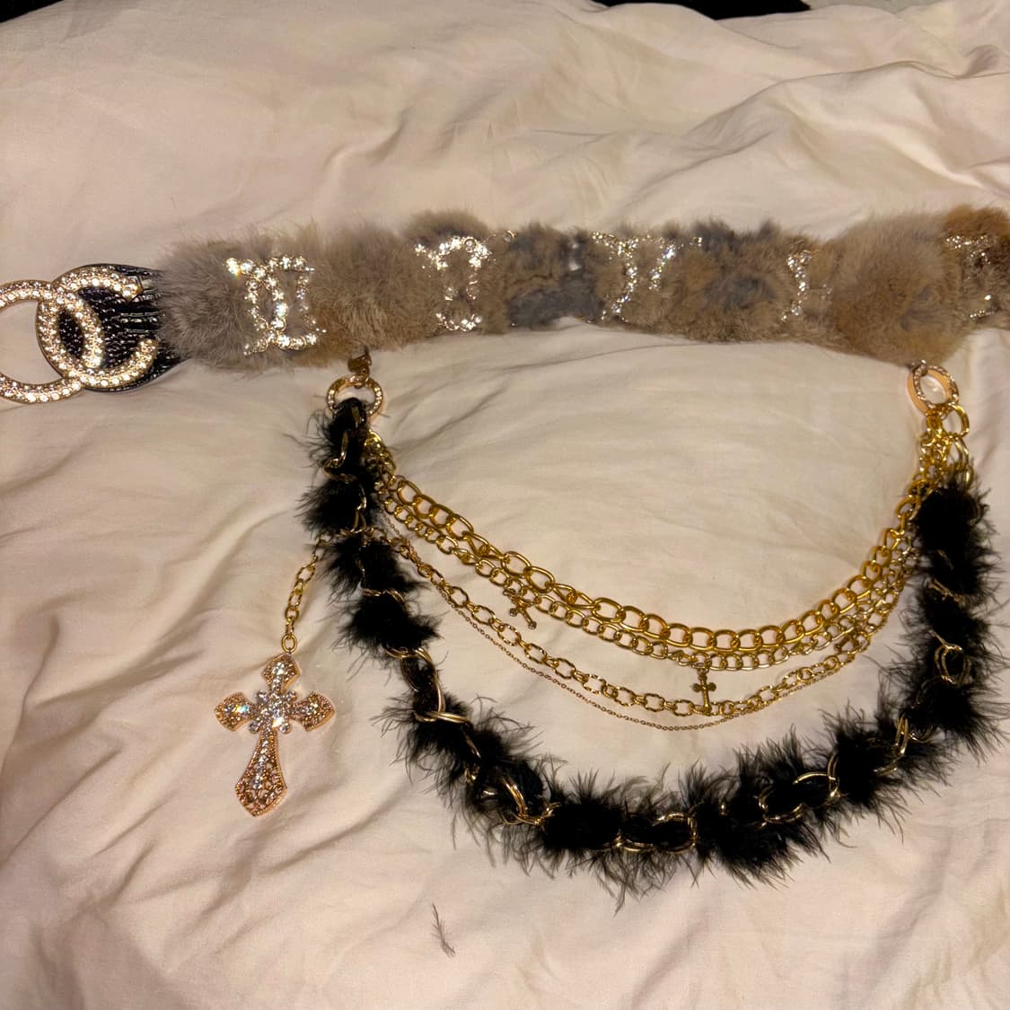 d.i.a.깔 퍼 벨트 오네갸루 골드 십자가 챰 다이아 블랙 가죽 빈티지 상품이미지1