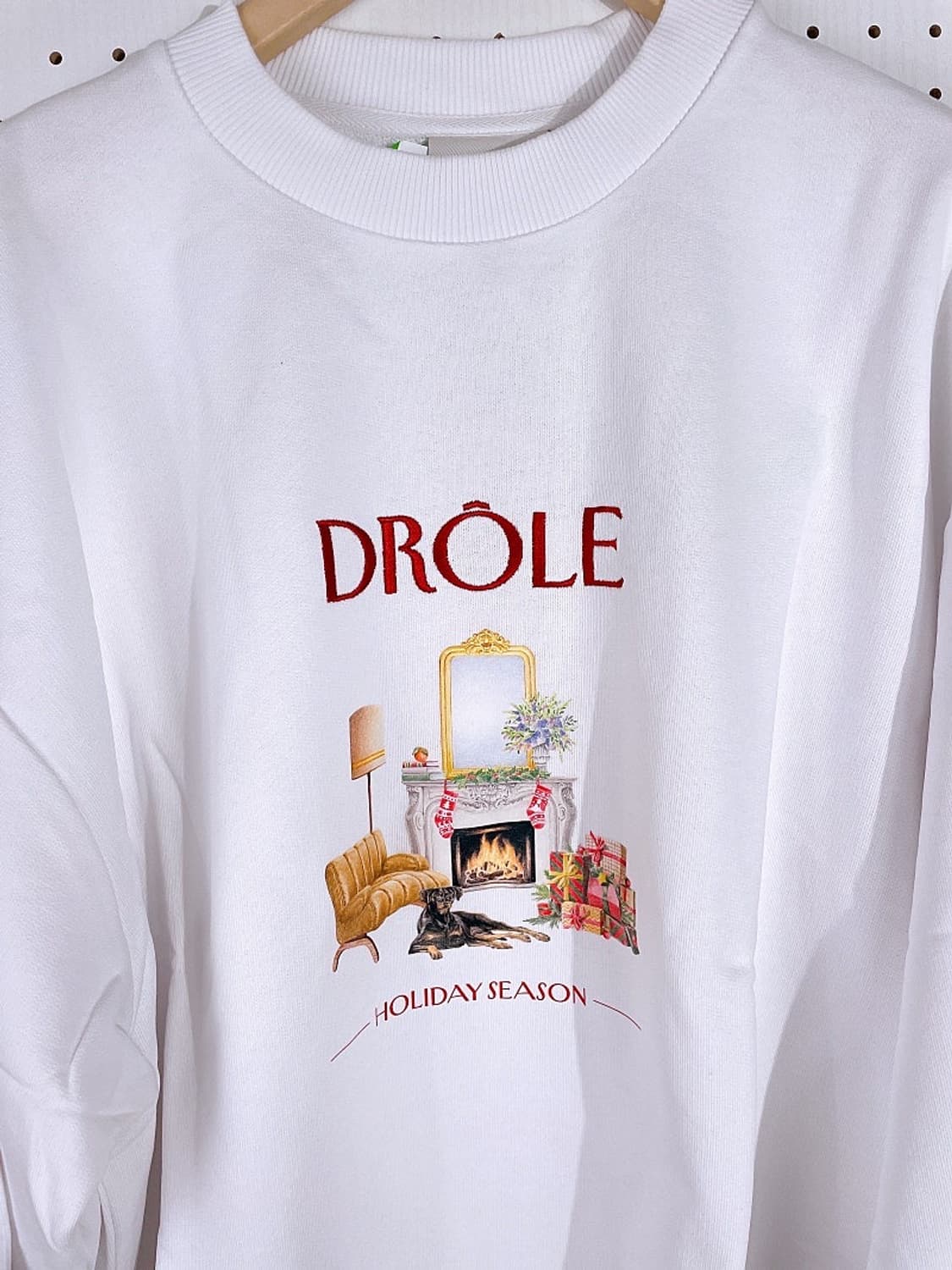 (정품/새상품) 드롤드무슈 공용 화이트 자수 로고 맨투맨 상품이미지2