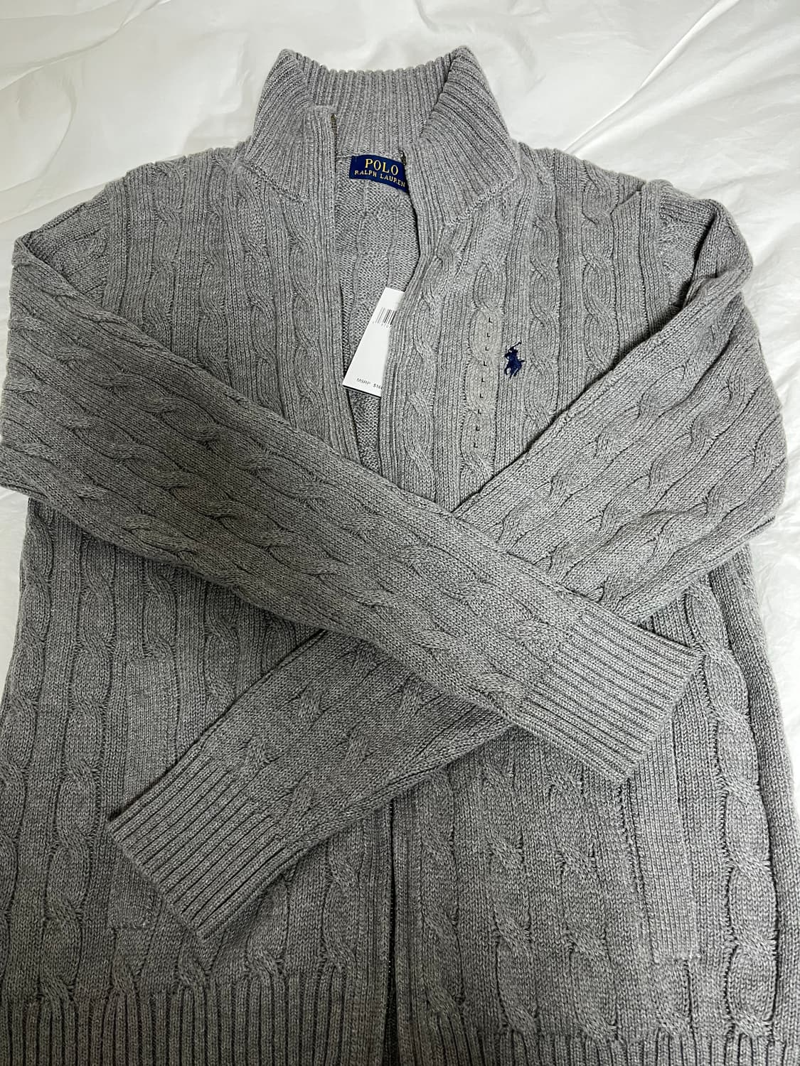 폴로 케이블 니트 코튼 풀 지퍼 스웨터 가디건 그레이 L 상품이미지1