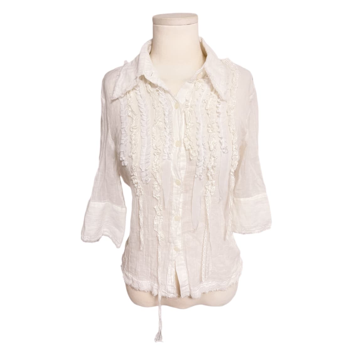 일본 히메갸루 그런지 디테일 핀터깔 생화이트 레이스 포인트 블라우스 셔츠 상품이미지1