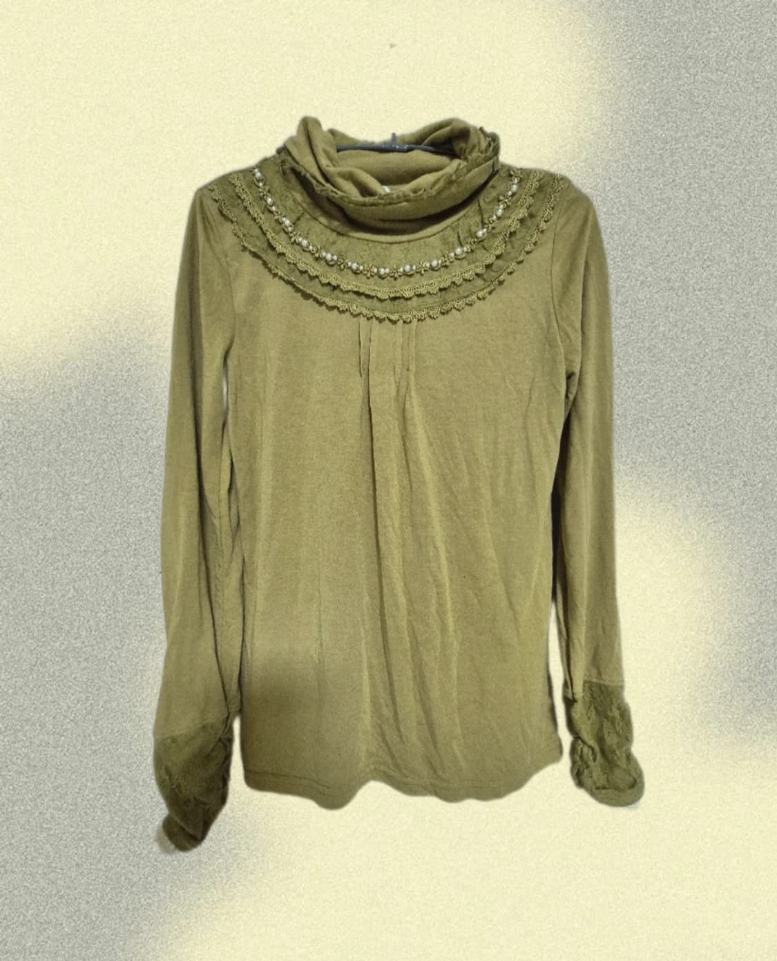 빈티지 엑시즈팜 모리걸 하구미 비즈 셔링 레이스 목폴리 티 상품이미지1