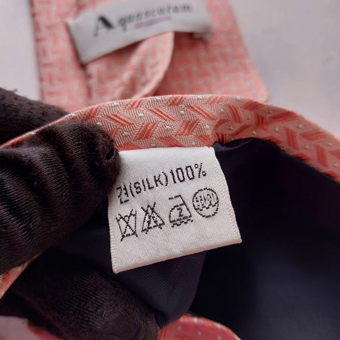 아쿠아스큐텀 실크 핑크 자카드 패턴 넥타이 9.4cm A등급 K2407 상품이미지6