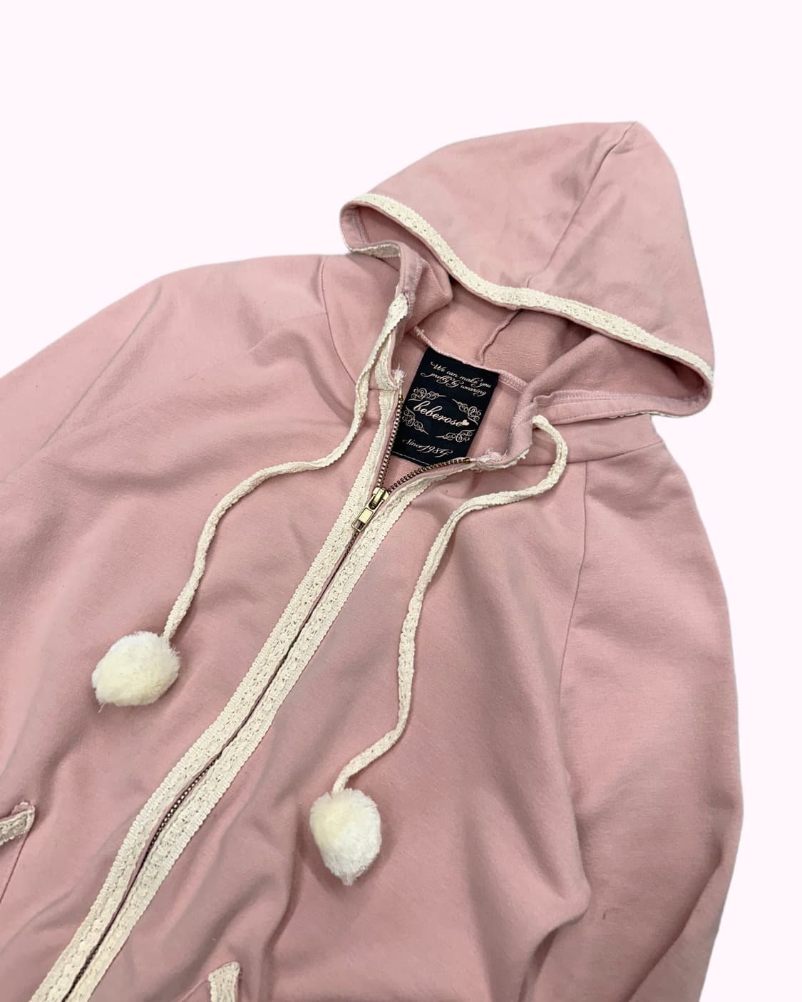 BEBEROSE pink lace pompom hood zip-up 상품이미지2