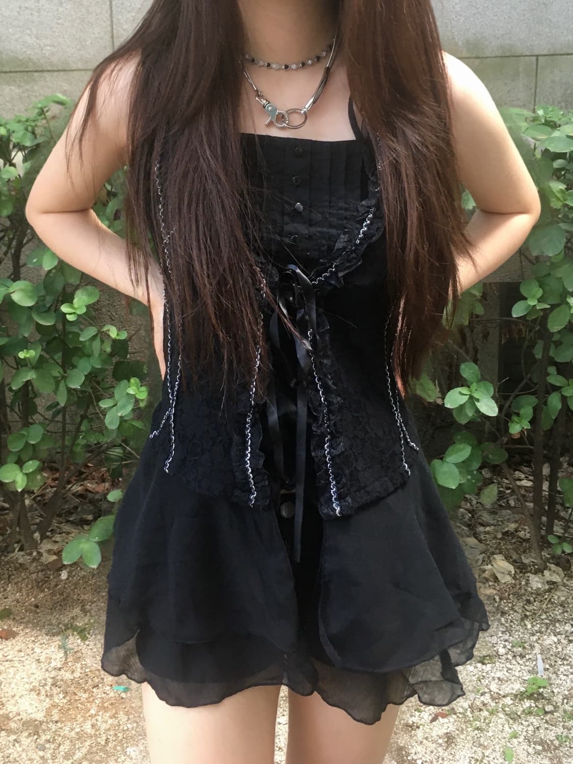 블랙 레이스 베스트 블라우스 상품이미지1