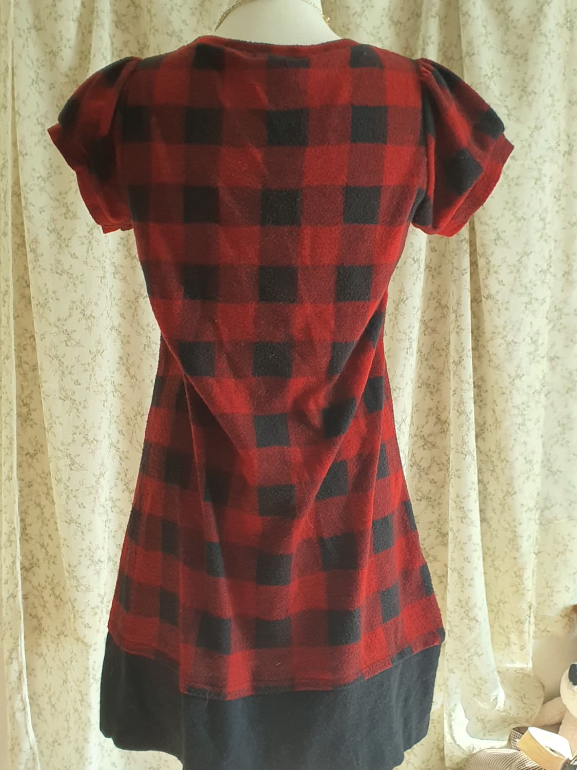 [모리걸] 레드 체크 리본 반팔 원피스 상품이미지3