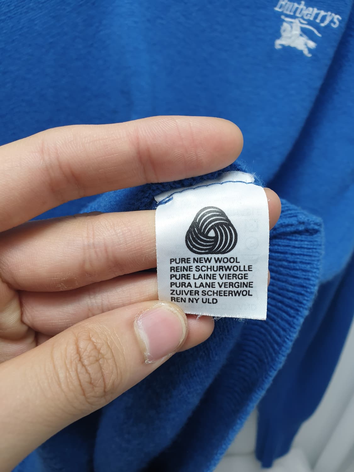 90s 버버리 램스울 브이넥 니트 블루 42 상품이미지4