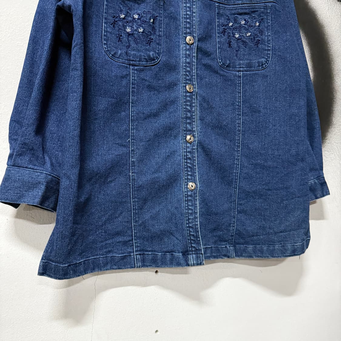 VTG 빈티지 플라워 자수 패턴 중청 데님 셔츠 자켓 상품이미지4