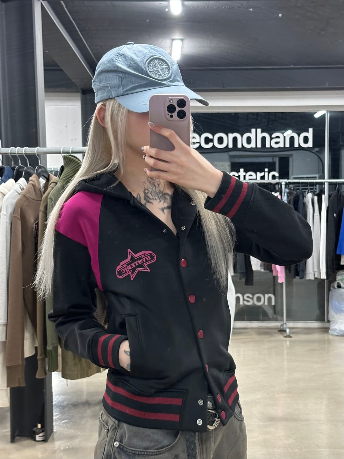 히스테릭 글래머 후드 스타디움 자켓 블랙핑크 져지  상품이미지4