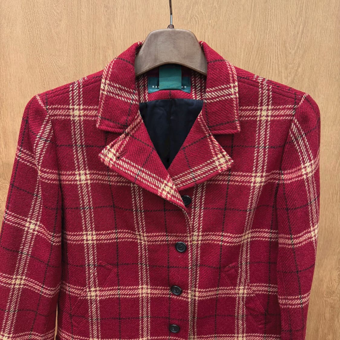 폴로 랄프로렌 울 테일러드 자켓 체크 패턴 디테일 레귤러핏 레드 상품이미지4