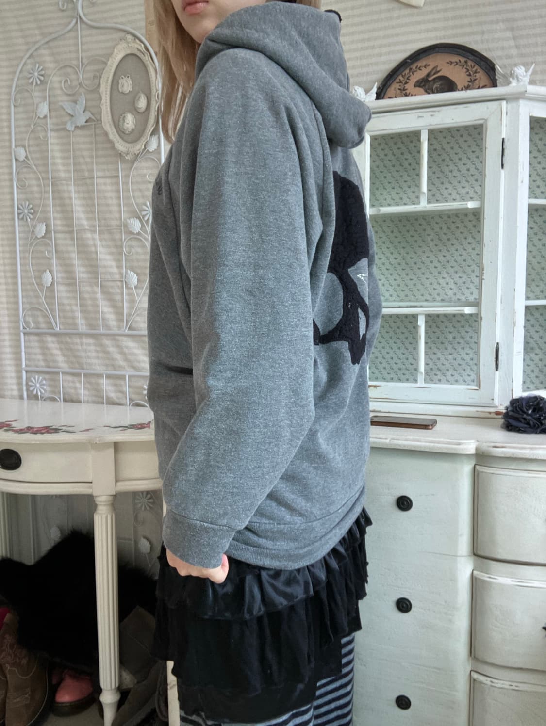 일본빈티지 스컬 후드 가오리핏 후드티 상품이미지5