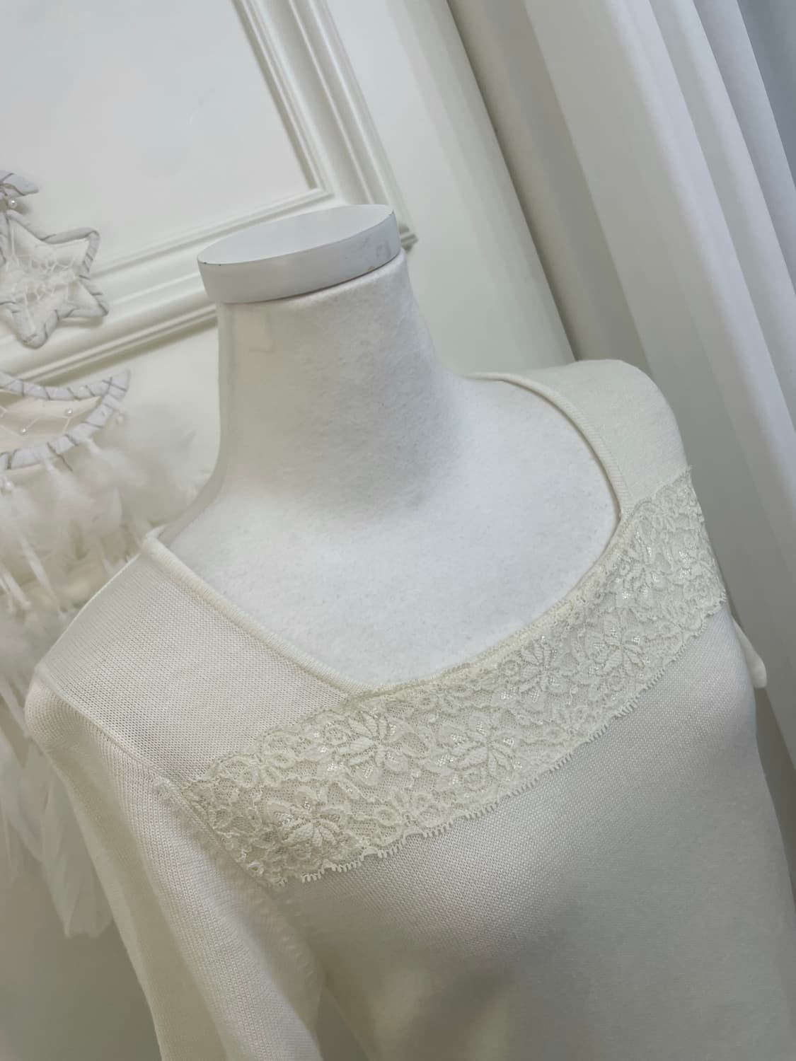 ivory lace point square-neck half knit t 상품이미지7