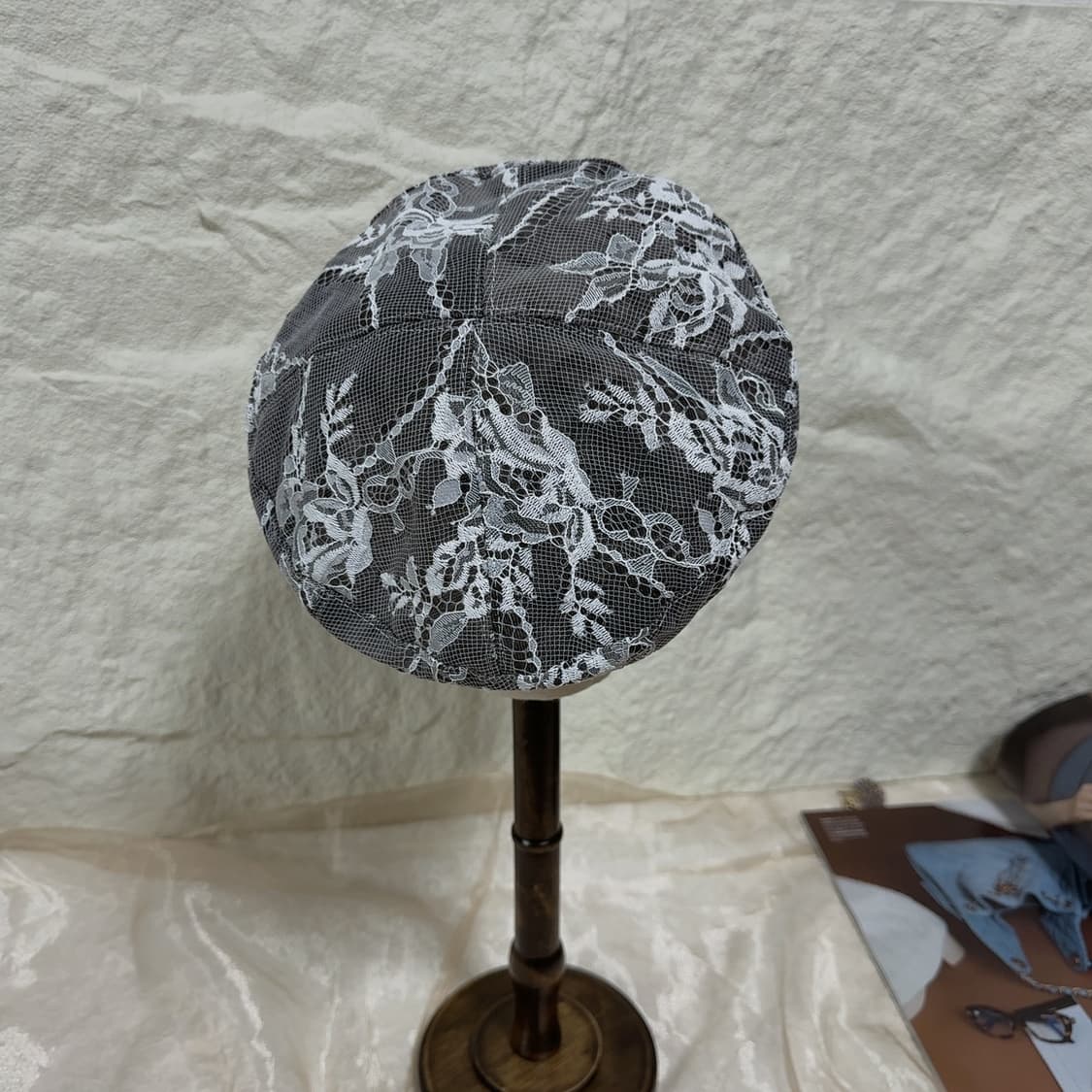 빈티지 그레이 레이스 조절가능 베레모 상품이미지3