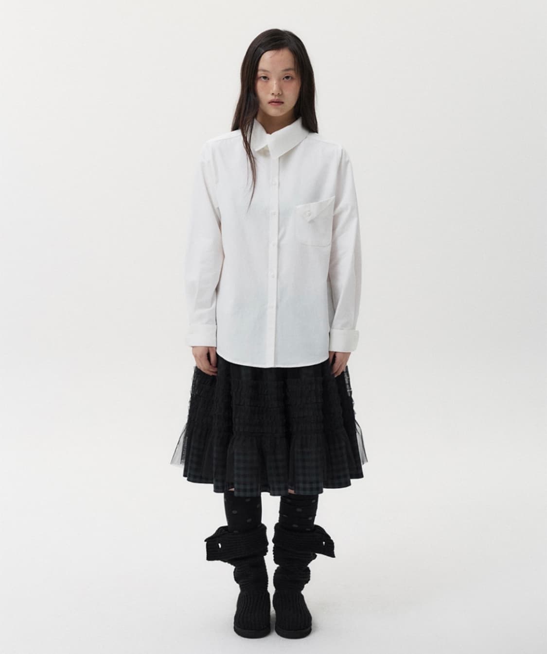 오헤시오 LAYERED SHEER FRILL SKIRT, KHAKI CH 상품이미지1