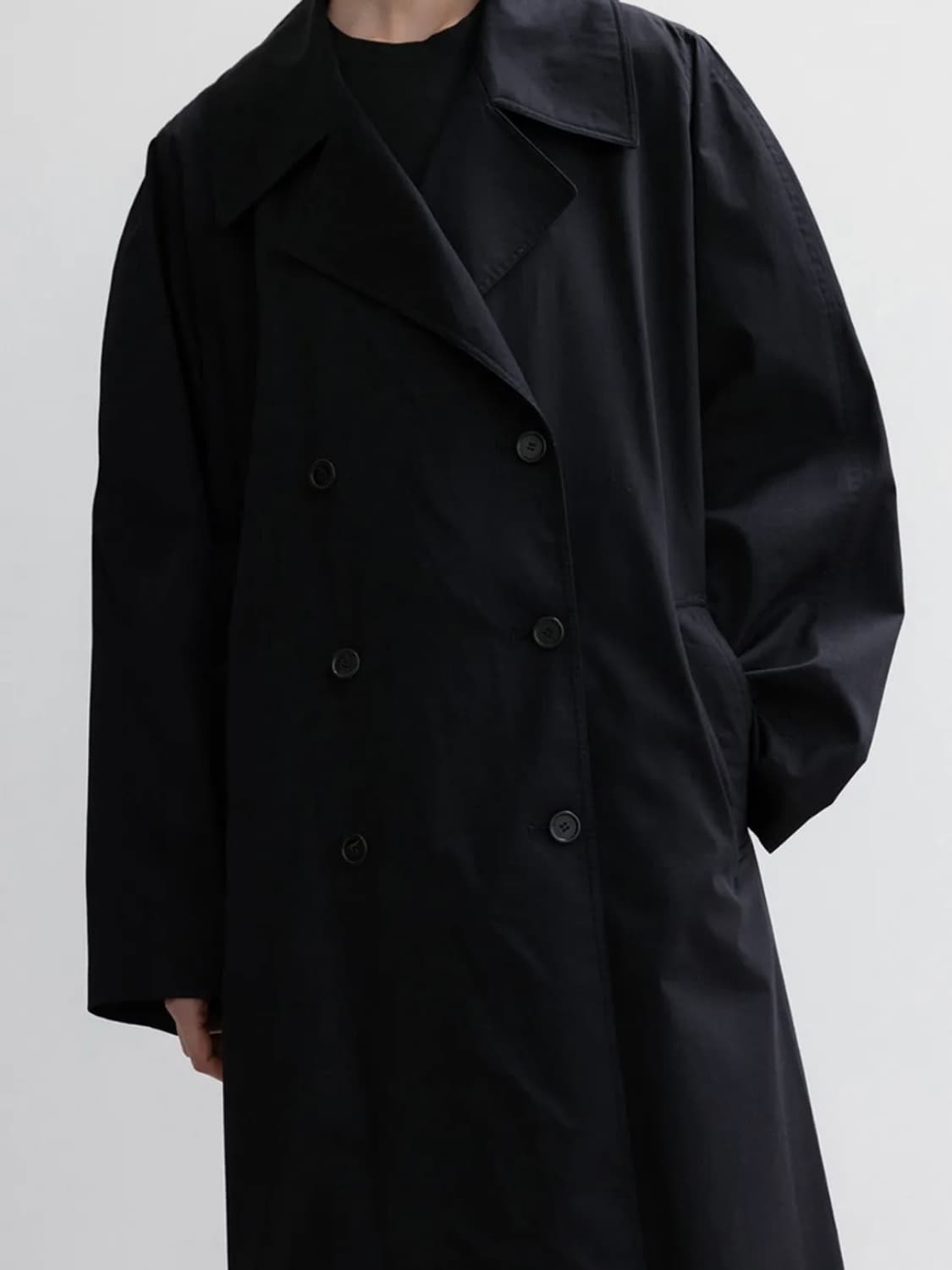 LFM) Fluld Cotton Trench Coat (Black) 상품이미지4