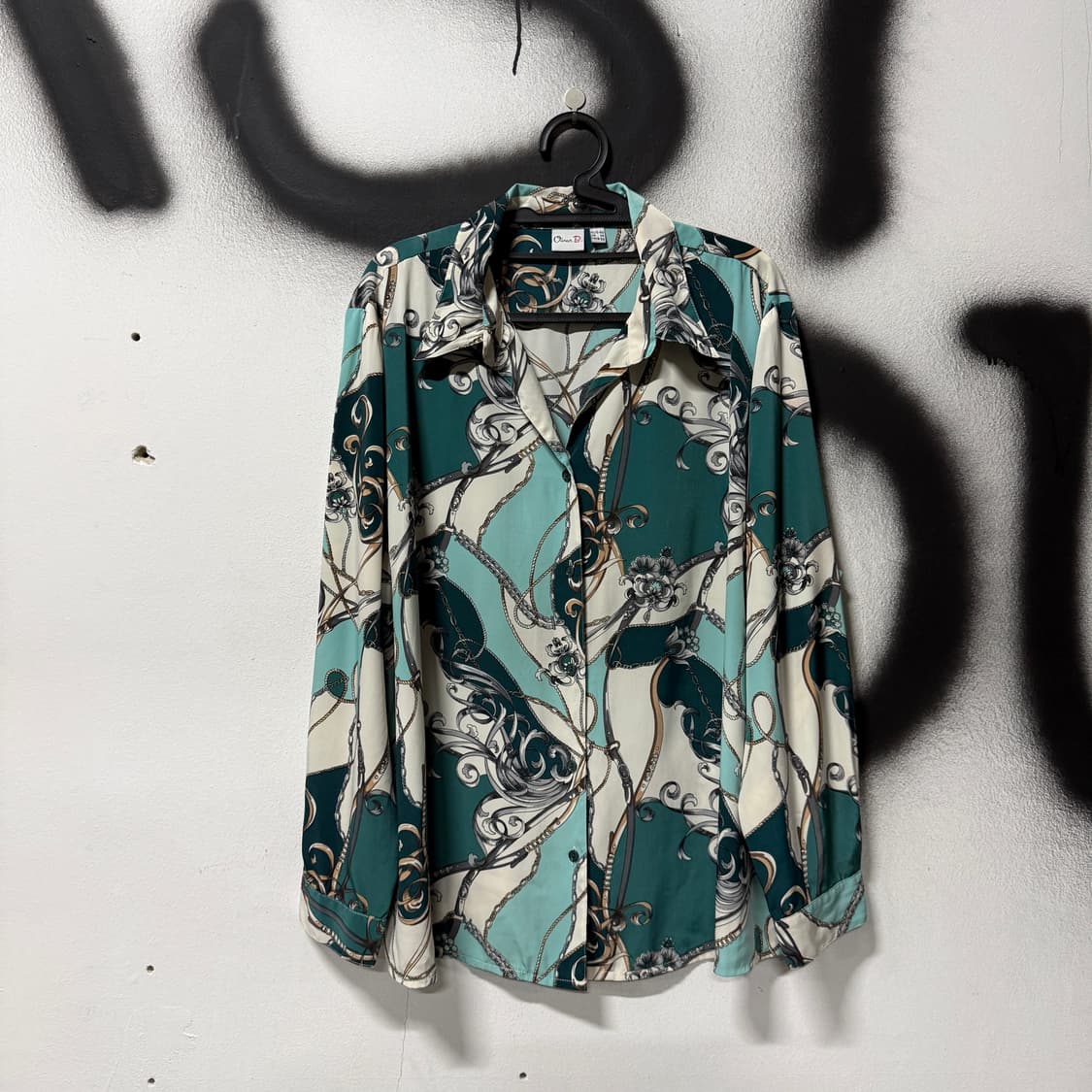 VTG 빈티지 에스닉 바로크 풀 패턴 오픈 카라 폴리 긴팔 셔츠 상품이미지1