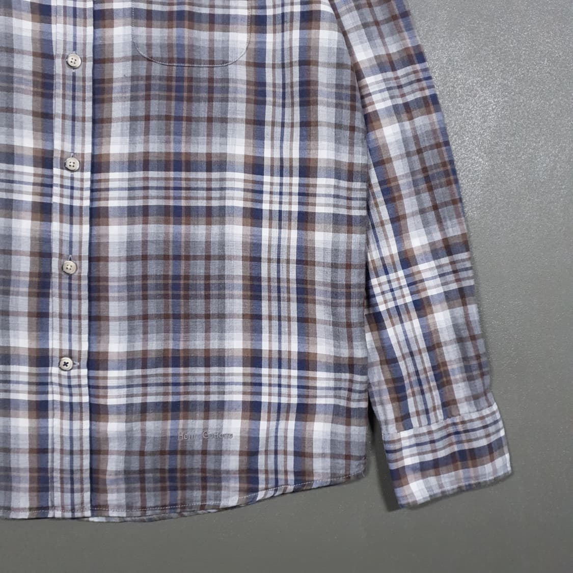 100 (L) 헨리코튼 포켓 버튼다운 소크타쉬 고급 코튼 체크 셔츠 남방 상품이미지4