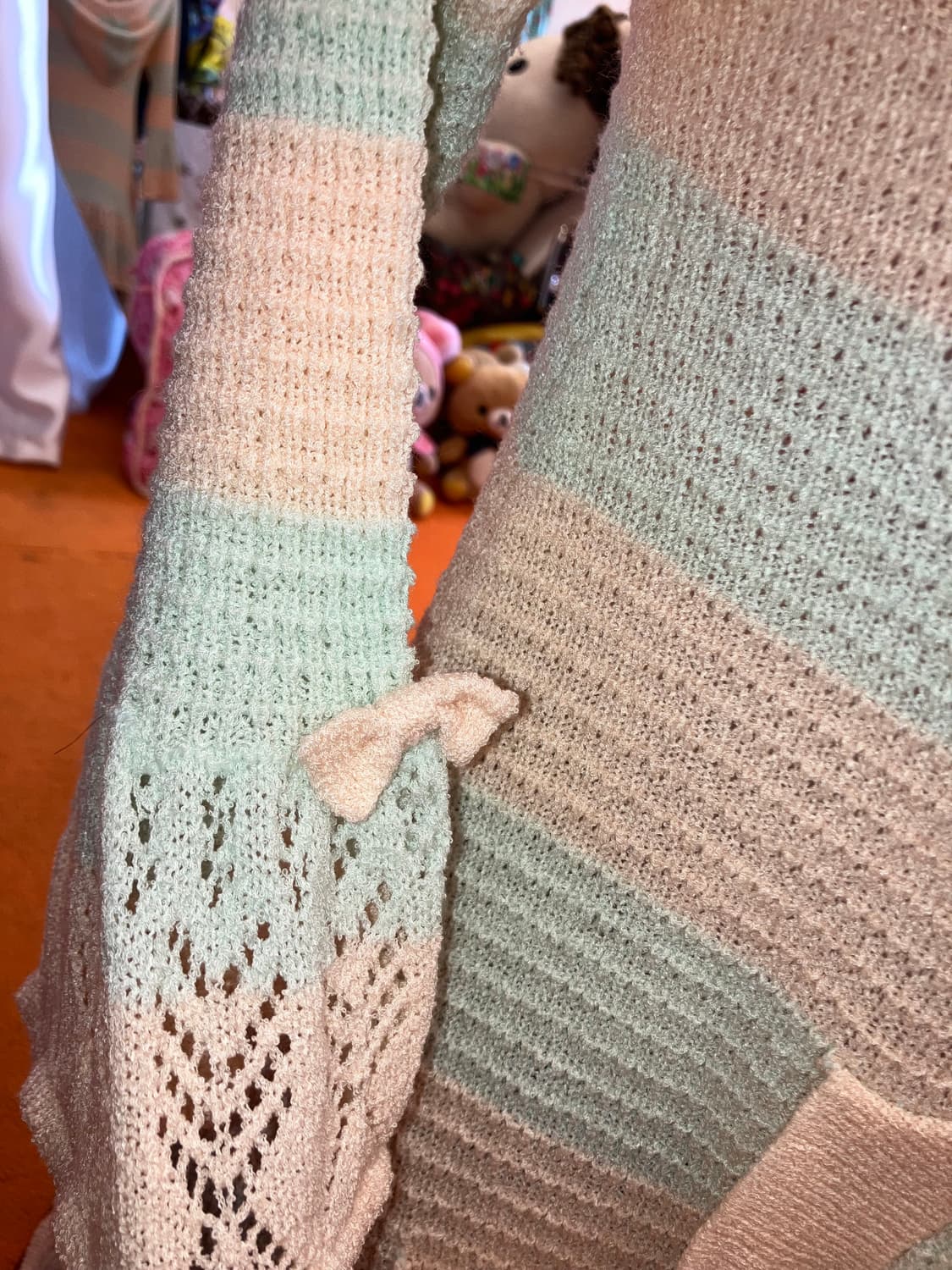 빈티지 솜사탕 폼폼 니트 후드집업 상품이미지3